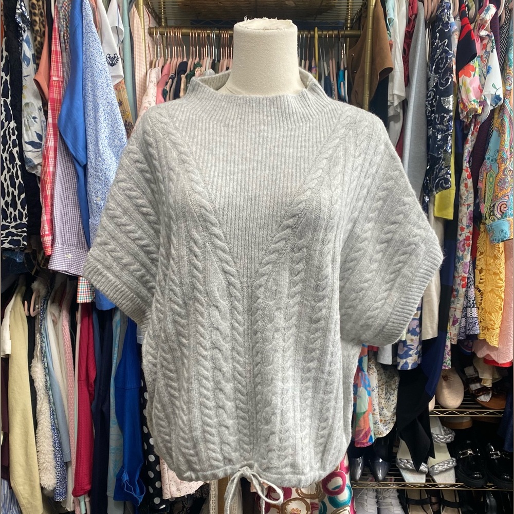 Express Gray Cable Knit Mock Neck Short Sleeve Drawstring Sweater M NWT